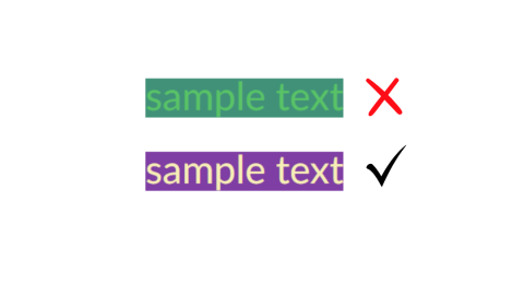 Two examples of using color with text, one is correct and one in incorrect