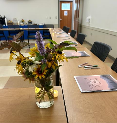 Peaceful photo of retreat with flowers